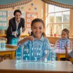 Students in a seashell-themed classroom explore math with holographic memory palaces.