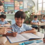 Student and teacher collaboration in a vibrant, sunlit Singapore classroom.